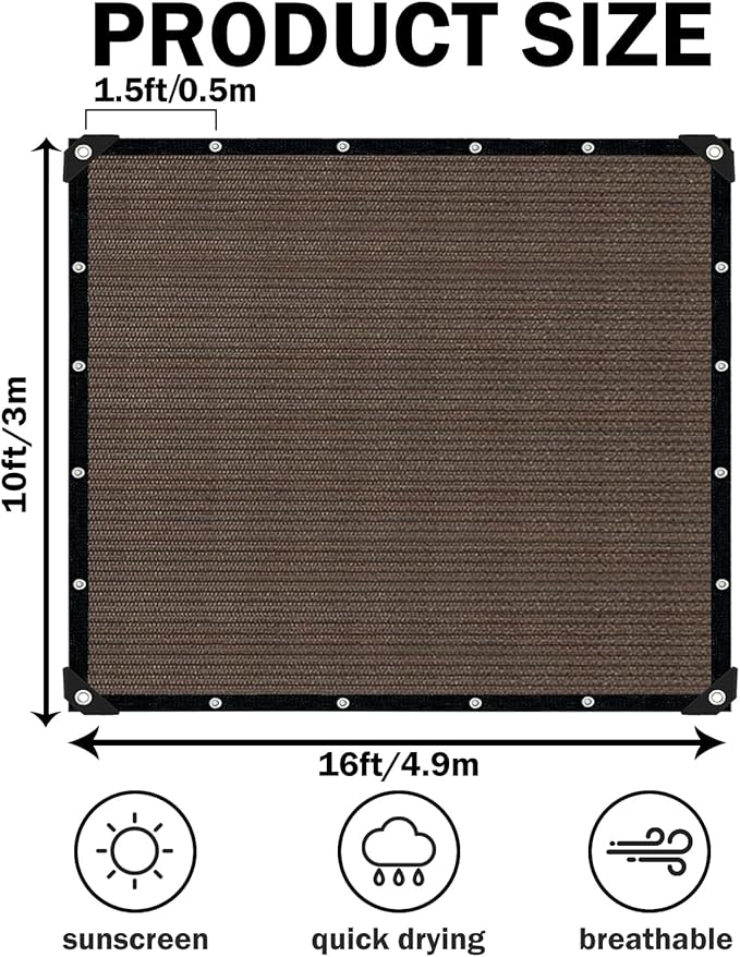 Mocha Sun Shade Cloth,Pergola Shade Cover with Reinforced Grommets,90% Shade ...