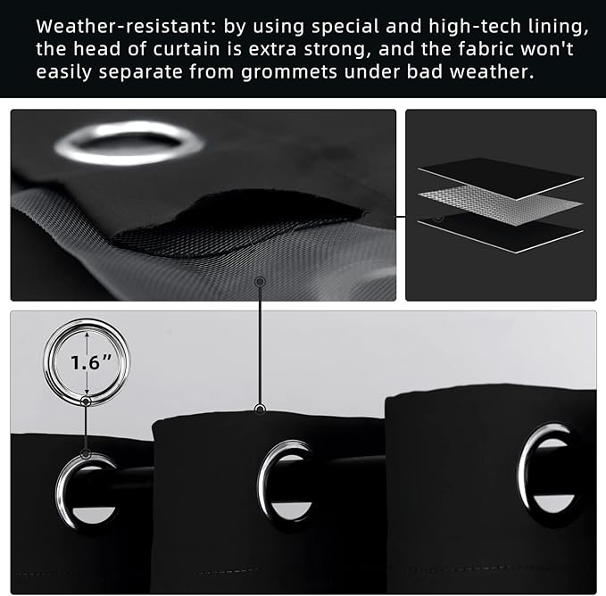 Waterproof Outdoor Curtain W105 x L108 - Grommet Top Sunlight Blocking Window...