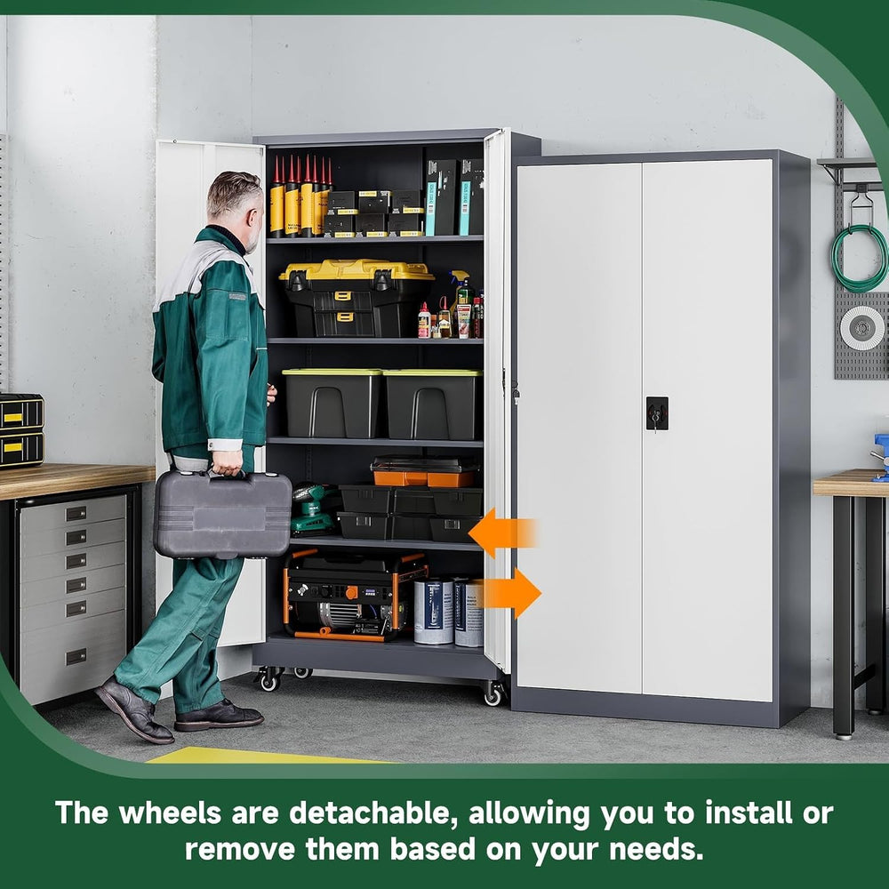 Metal Garage Storage Cabinets with Lock Door and Adjustable Shelves, Steel To...