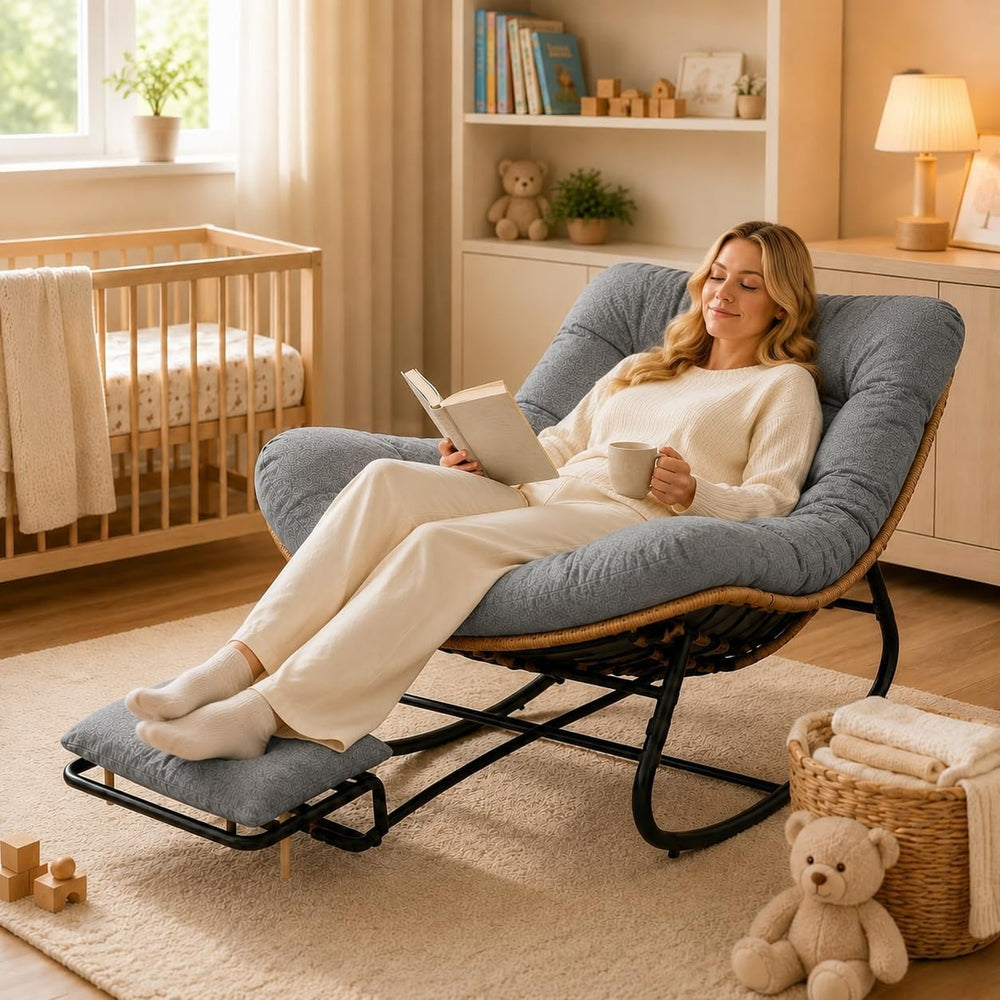 Oversized Rocking Chair with Zero-Gravity Foot Rest & Ottoman, Comfy Loun...