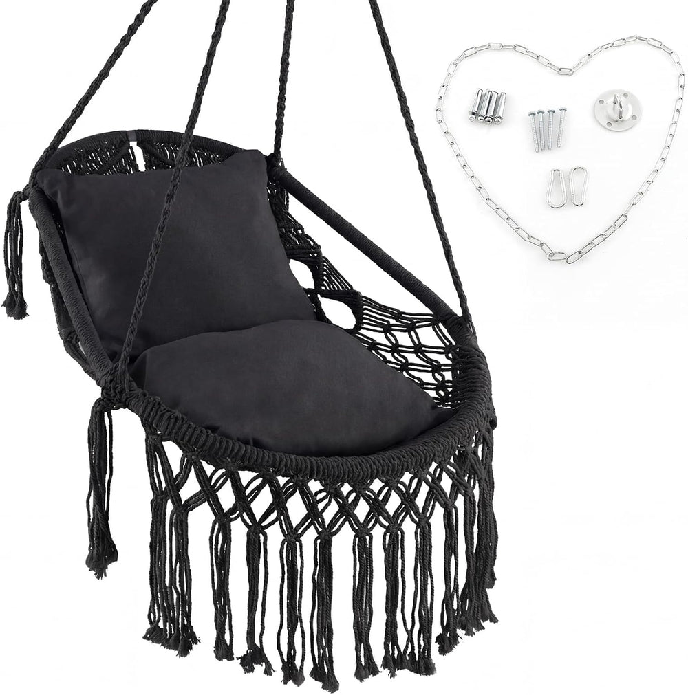 Giantex Macrame Swing Chair, Hanging Porch Swing w/Soft Seat Cushions, Cotton...