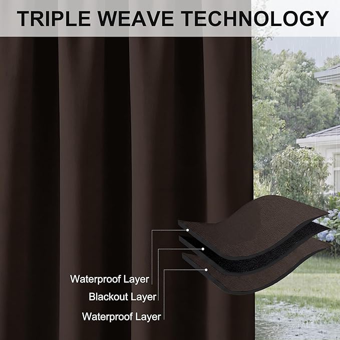RYB HOME Porch Curtains Outdoor Blackout 100% Privacy Waterproof Curtain for ...