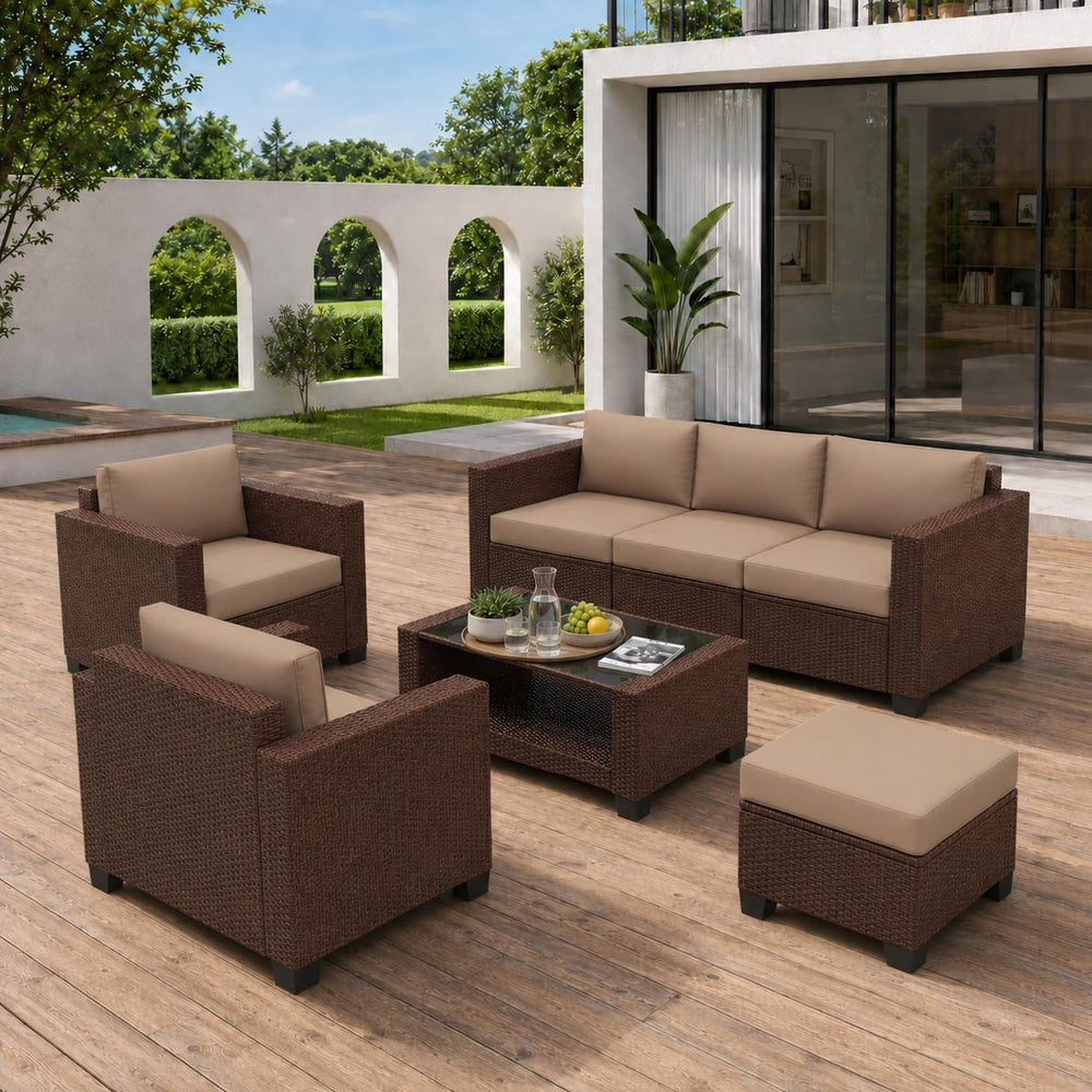 KIGOTY Patio Furniture Set 7 PCS Patio Conversation Sets, All-Weather PE Ratt...