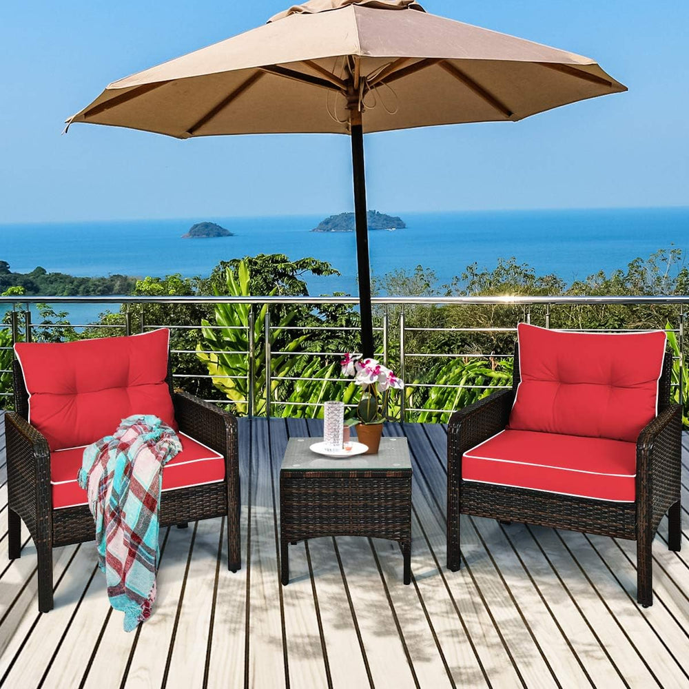 HAPPYGRILL 3 Pieces Patio Furniture Set, Outdoor Rattan Wicker Conversation S...