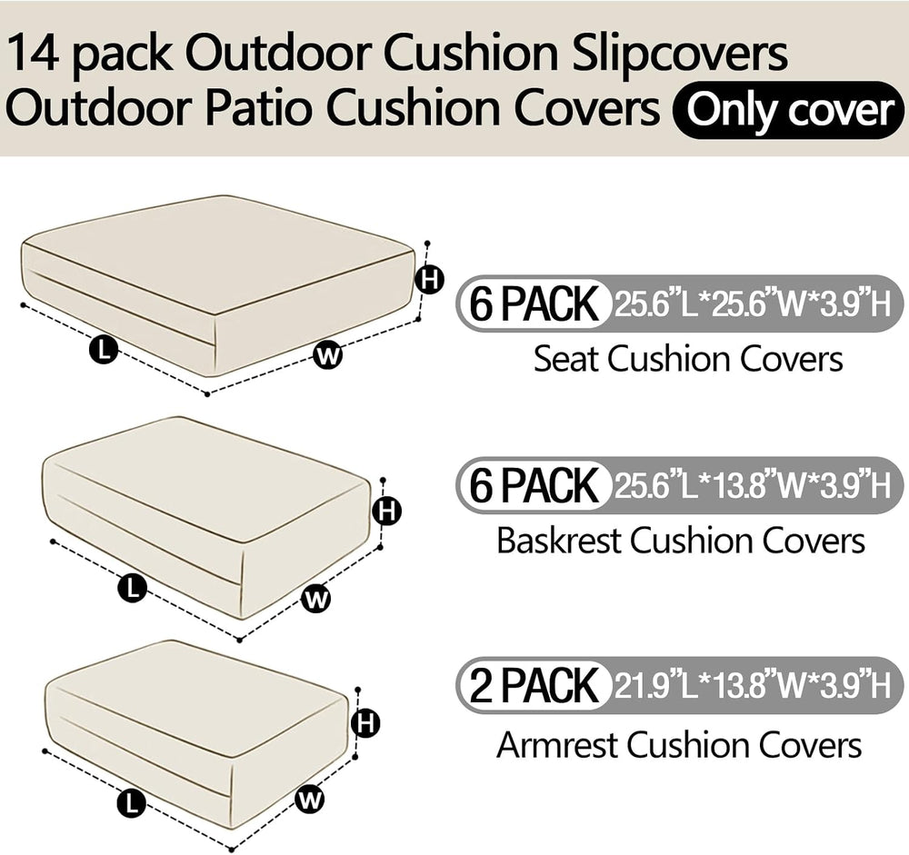 14Pieces Patio Cushion Covers Replacement Outdoor Couch Covers Splashproof UV...