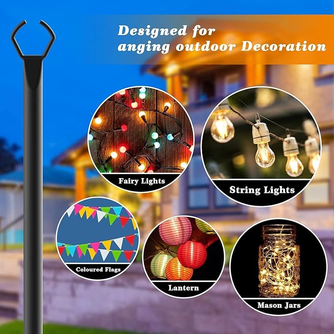 10 Pack String Light Poles,10 Ft Light Poles for Outside String Lights,Outdoo...