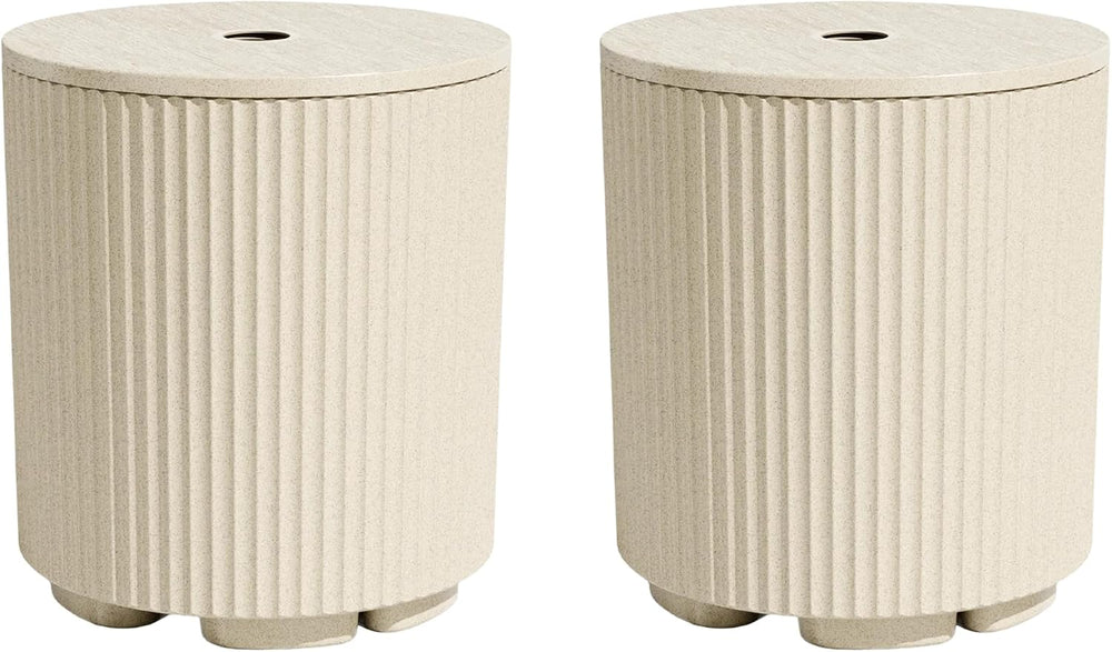 Patio Table for Umbrella, Pool Side Table, 2 Pack, Beige