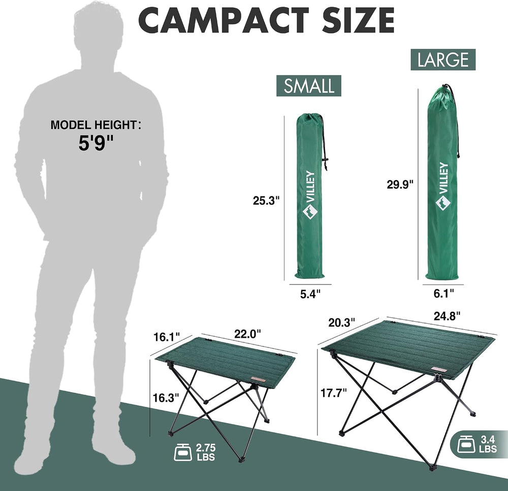 VILLEY Folding Camping Table, Portable Lightweight Table with Carry Bag