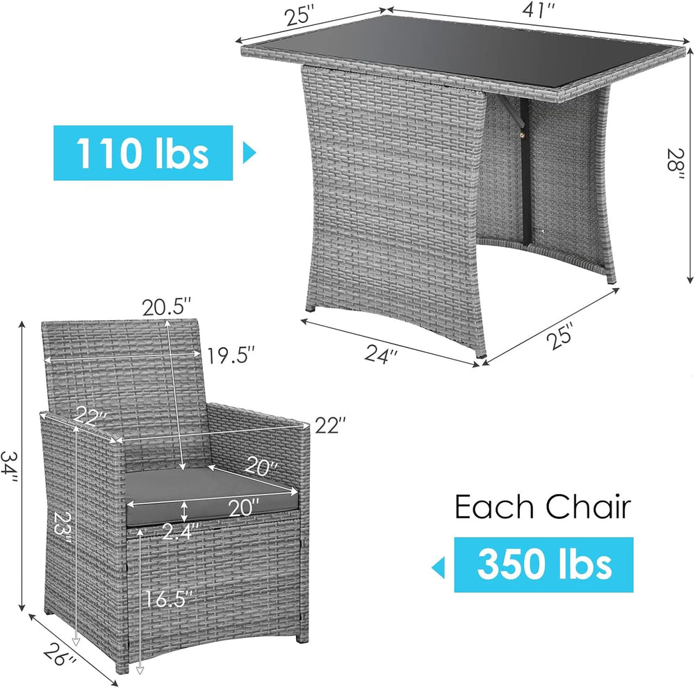 Tangkula 3 Pieces Patio Dining Set, Patiojoy Space-saving PE Rattan Bistro Se...