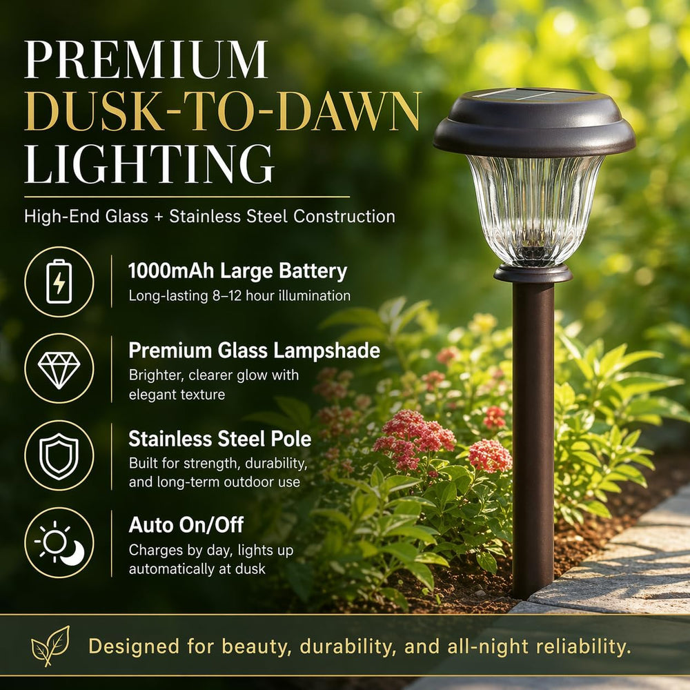 Solar Lights Outdoor, 6 Pack Brushed Stainless Steel Glass Solar Pathway Ligh...