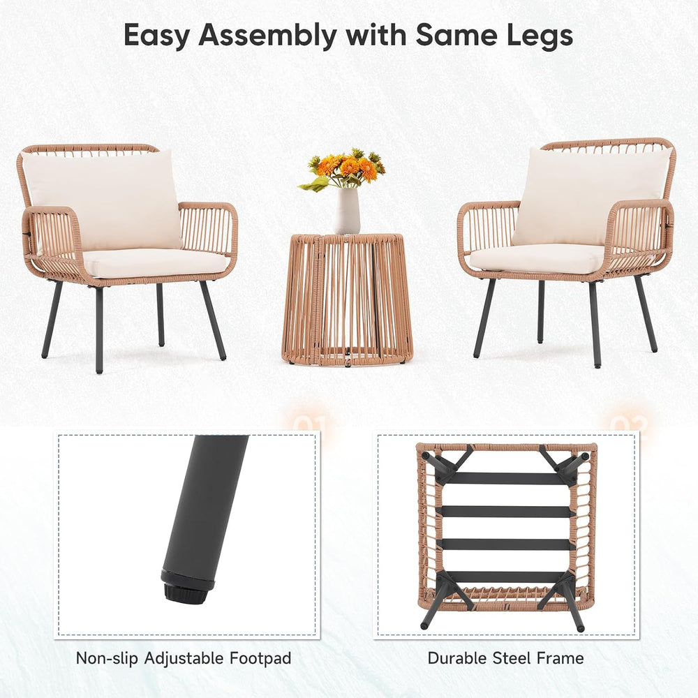3 Pieces Patio Bistro Sets, Wicker Rattan Furniture Set