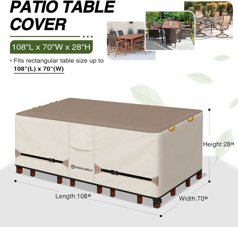 Porch Shield Waterproof Rectangular Patio Table Cover 108 x 70 inch