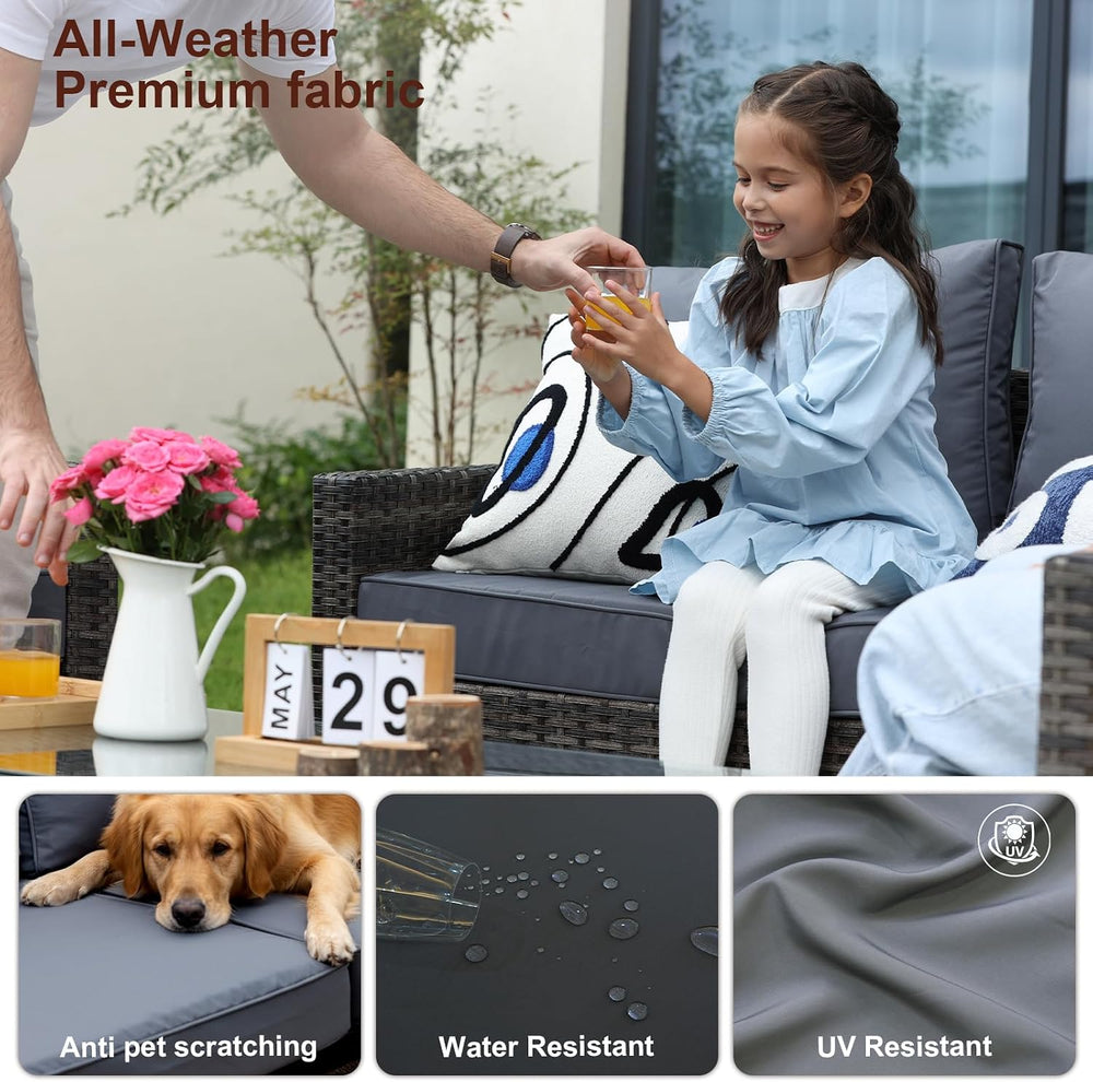 4-Piece Patio Furniture Set,Outdoor Wicker Patio Conversation Set with Temper...