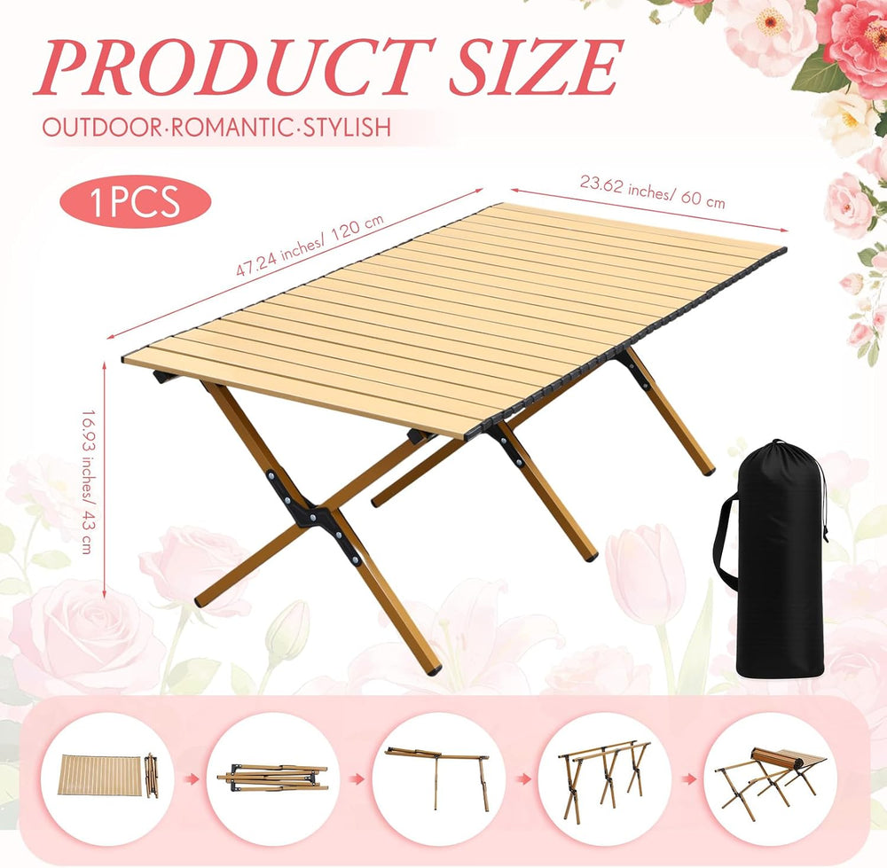 Leinuosen 9 Pcs Boho Picnic Set with Folding Low Table, Pink