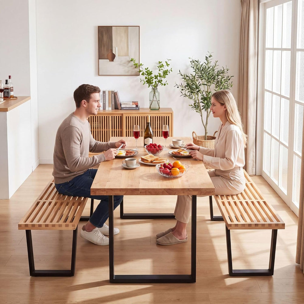 Wooden Dining Bench 55”Industrial Table Benches, Modern Entryway Bench Bedroo...