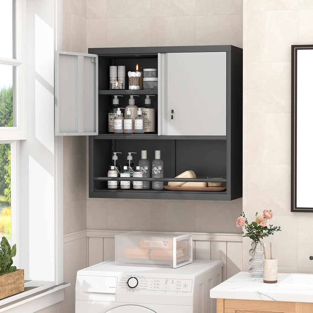 31" H Metal Garage Storage Cabinets with Doors and Shelves, Lockable Sto...