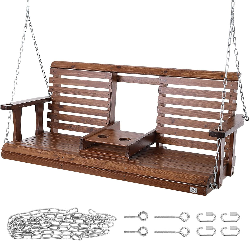 VEVOR Wooden Porch Swing 5 ft, Patio Bench Swing for Courtyard & Garden, ...
