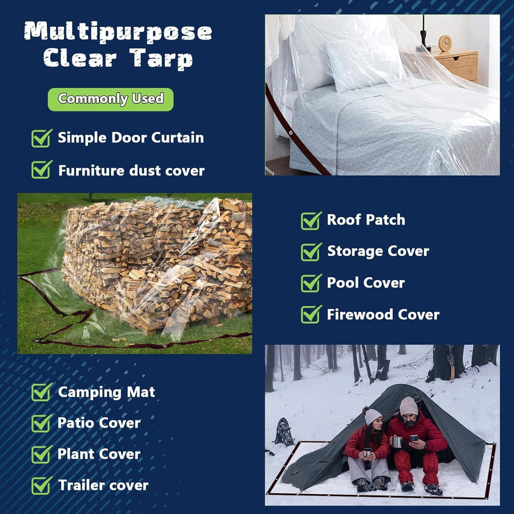 Clear Waterproof Tarp Heavy Duty 7x12ft-2P,90% Transparent Vinyl Plastic