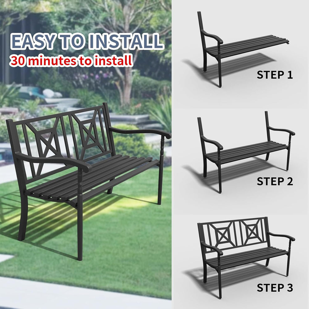 50 Inches Outdoor Garden Bench, Outdoor Metal Frame Patio Bench (BK-05)