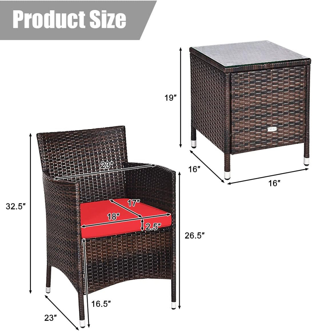 Tangkula Patio Furniture Set 3 Piece, Outdoor Wicker Rattan Conversation Set ...