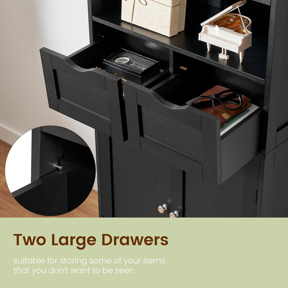 Iwell Tall Storage Cabinet, Black Storage Cabinet & Adjustable Shelves, B...