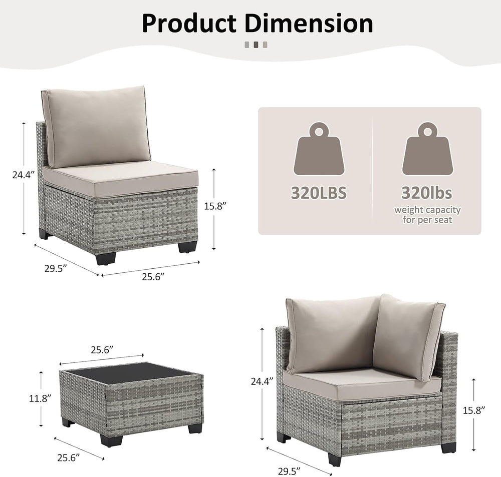ANJ 3 Piece Outdoor Wicker Patio Furniture Set, Modular Loveseat Sofa with wi...