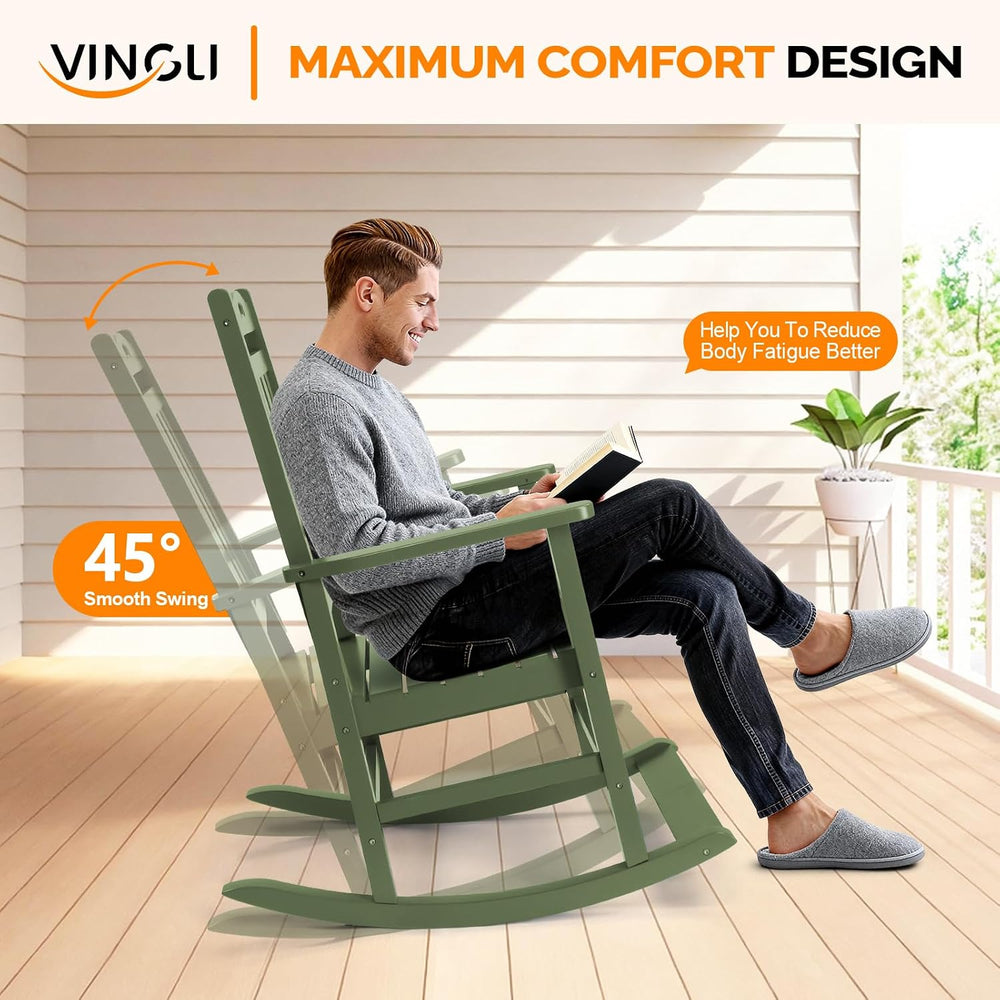 VINGLI Outdoor Rocking Chair with Footrest, Wooden Rocker Set of 2, Green