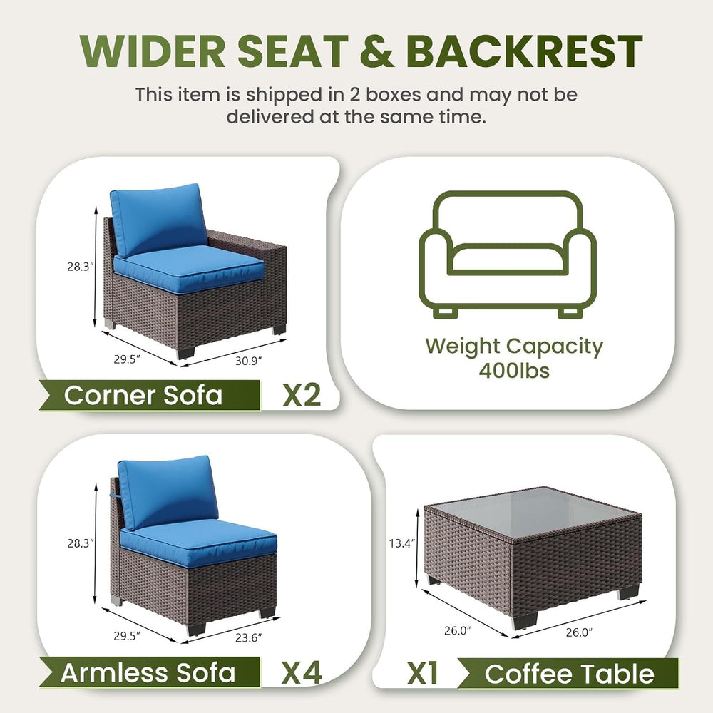 7-Piece Outdoor Patio Furniture Set, 6-Seat All-Weather PE Rattan Wicker Pati...