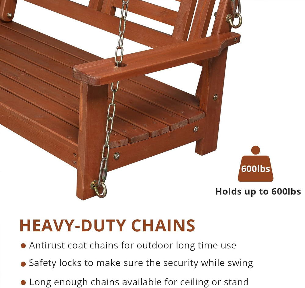 Fir Wood 44in Porch Swing Bench with Chains & Reclined Backrest