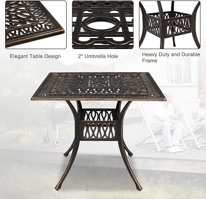 VINGLI 5-Piece Outdoor Patio Dining Set, Cast Aluminum All-Weather Outdoor Ta...