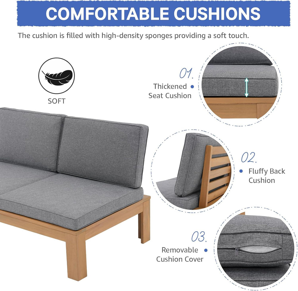 4 Piece Acacia Wood Patio Furniture Outdoor Sectional Sofa Set