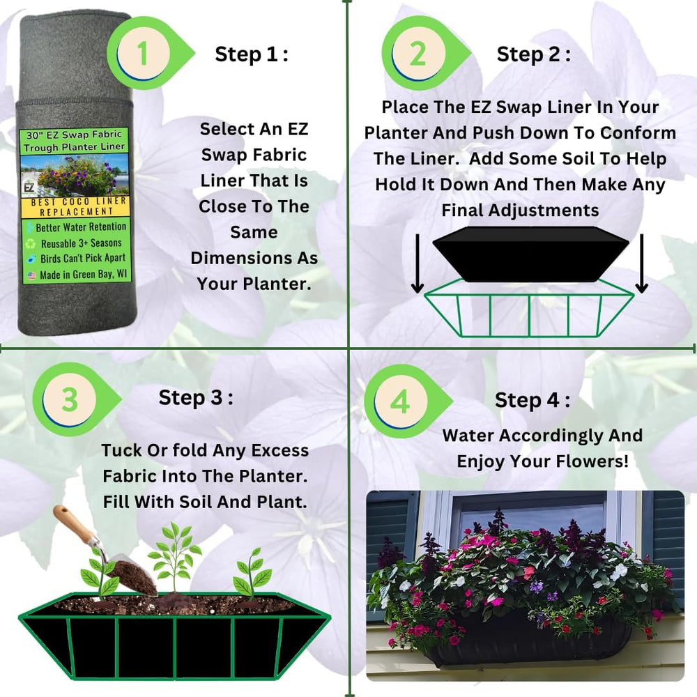 30 Inch Trough Coco Liner Replacement – Reusable Fabric Hayrack Window Box Li...