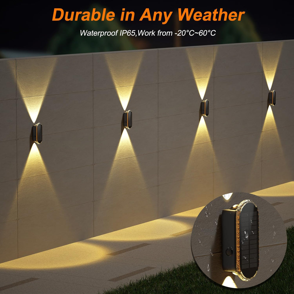 Ellasay Solar Fence Lights Outdoor: 6-Pack Solar Powered Wall Lights Up and D...
