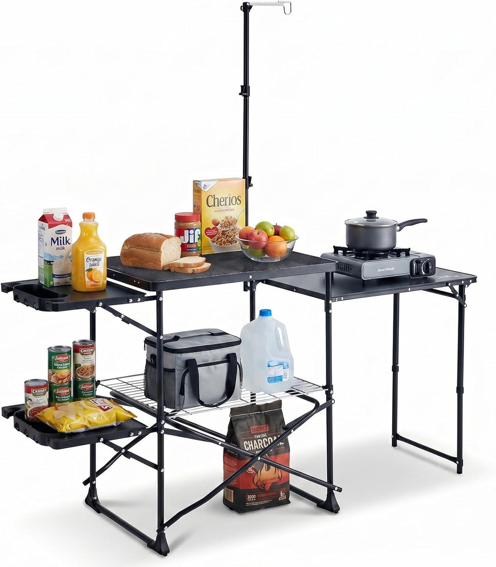DMH OUTDOORS Folding Camping Kitchen Station Portable Outdoor Grill Table