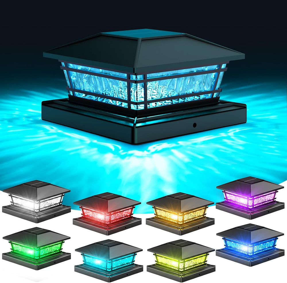 Solar Post Cap Lights Outdoor 8 RGB Solid Colors & Color Changing