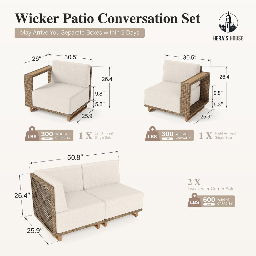 6-Piece Patio Sectional Furniture Set with 10" Thick Cushions