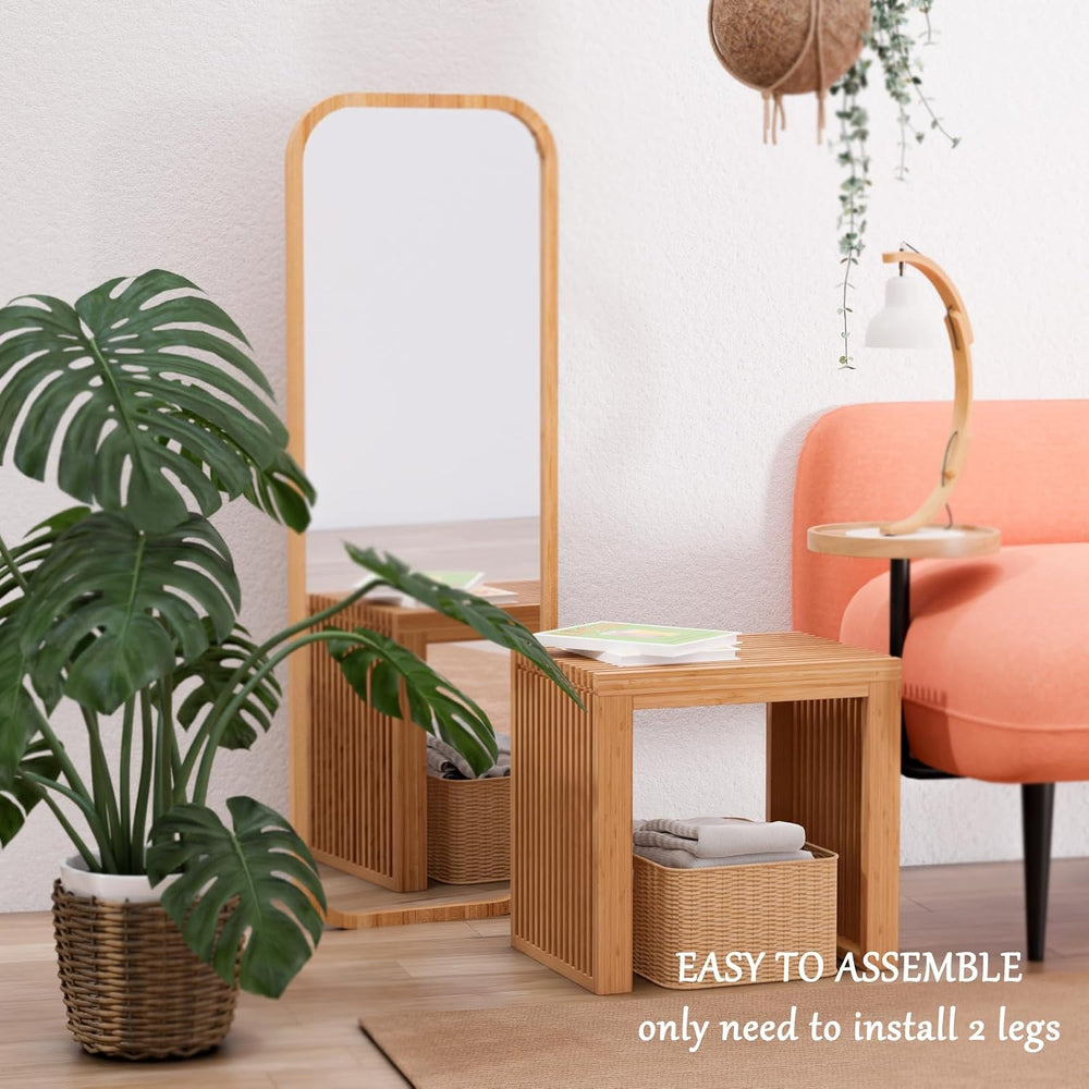Bamboo Dining Bench 35" Indoor Wooden Shoe Benches for Entryway Nature