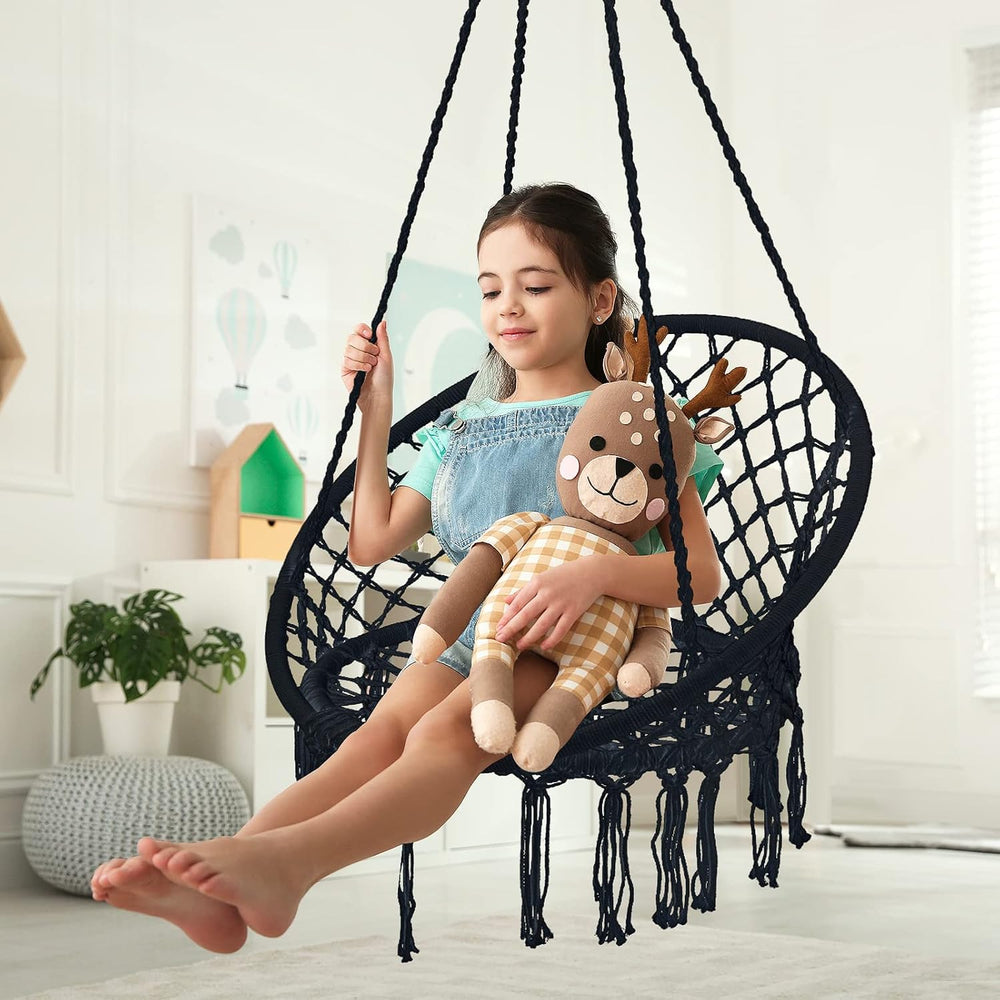 Hanging Swing Chair Bohemian Style Macrame Swing Chair with Tassels, Hammock ...