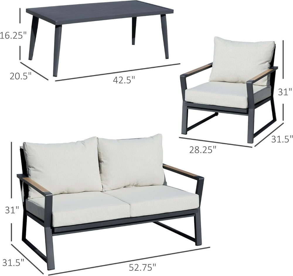 Outsunny 4 Piece Patio Furniture Set, Aluminum Conversation Set, Outdoor Gard...