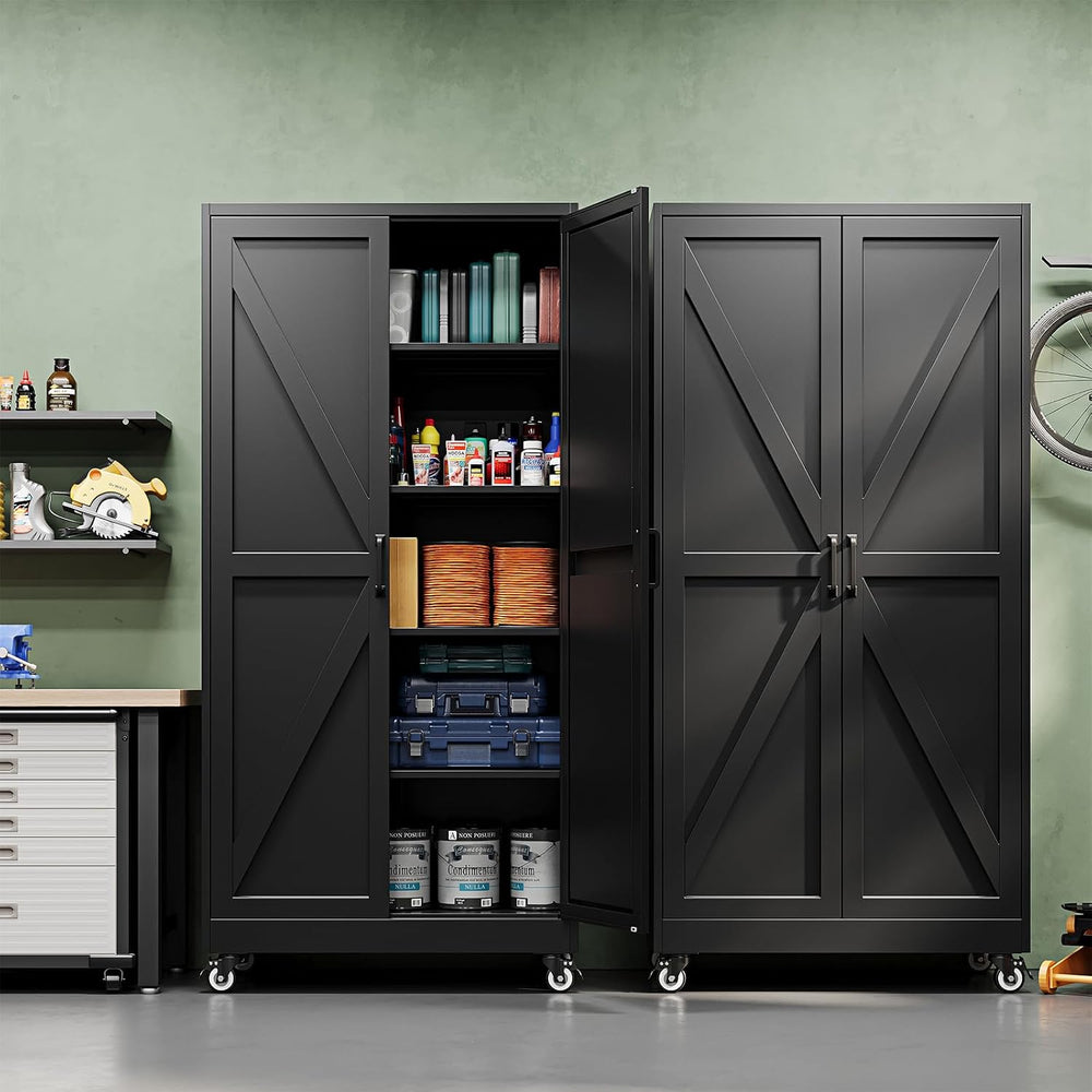 Letaya Metal Garage Storage Cabinet with Wheels,72" Black Tool Steel Locker