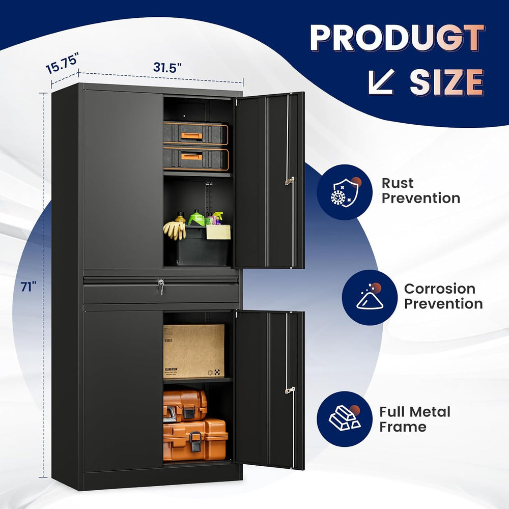 Metal Garage Storage Cabinet with Locking Doors and Adjustable Shelves, 71&qu...