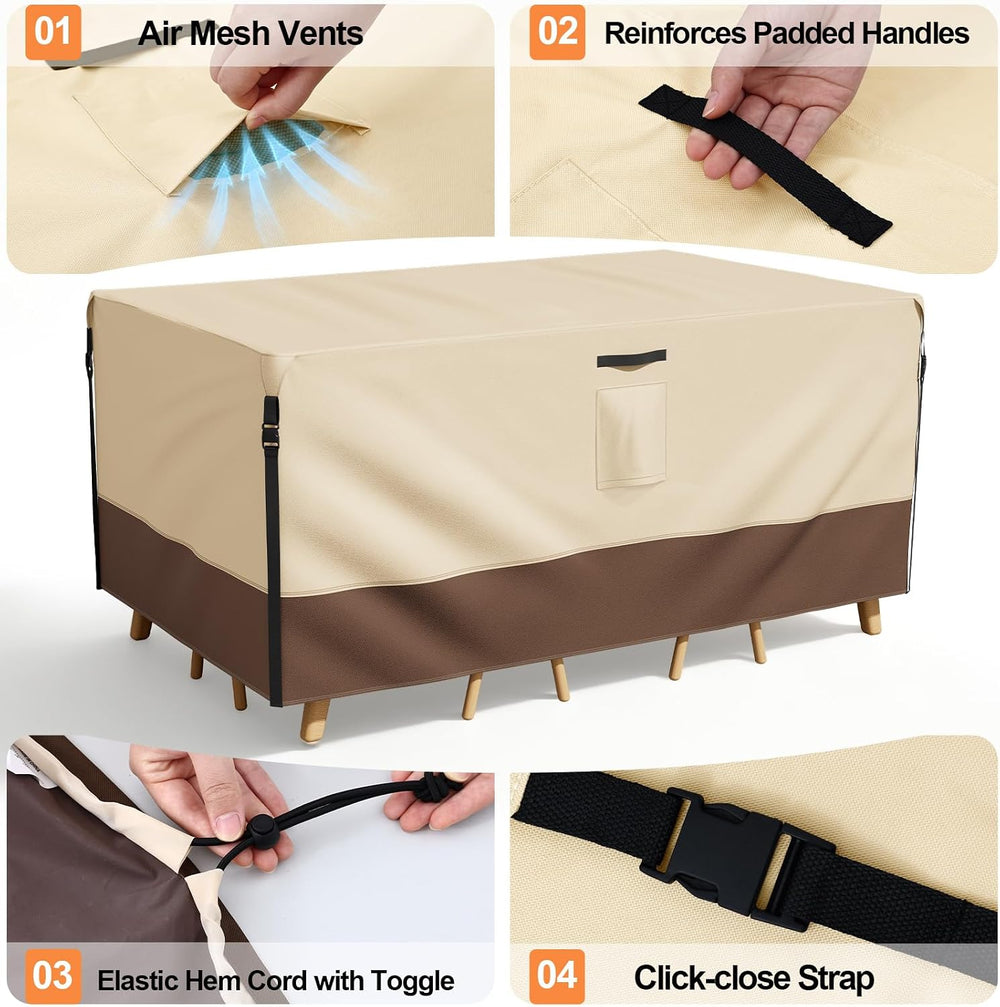 Smiry Waterproof Patio Furniture Cover 110L x 84W x 28H, Beige & Brown