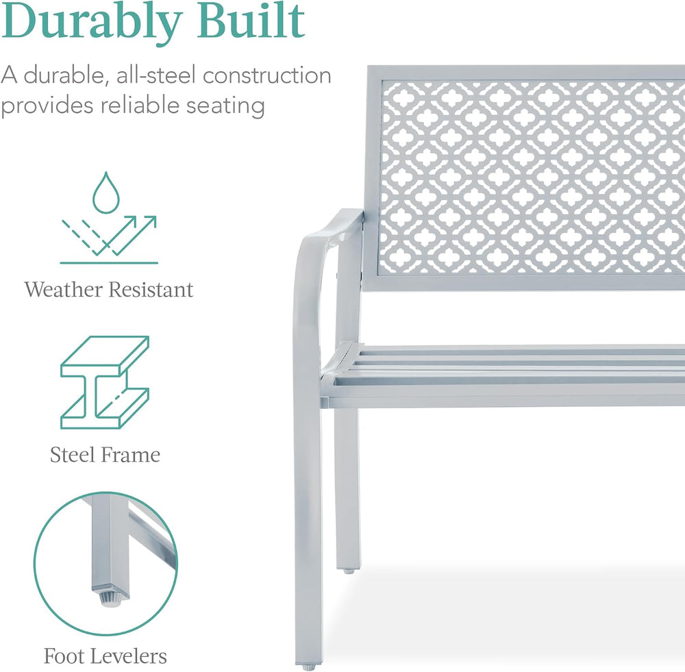 Best Choice Products Outdoor Bench 2-Person Metal Steel Benches Furniture for...