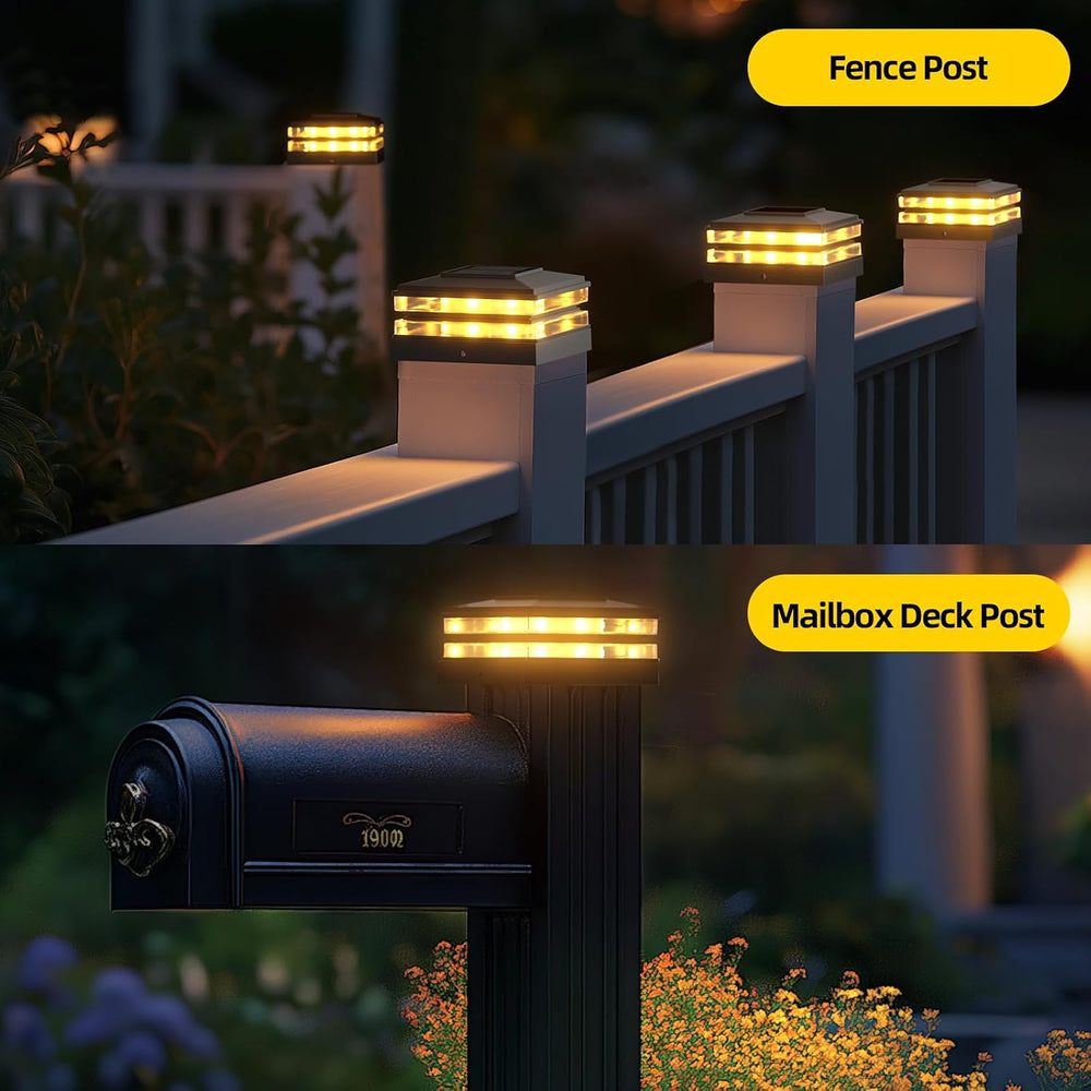 12 Pack Solar Post Cap Lights Outdoor Waterproof, Warm & Cool White, Blac...