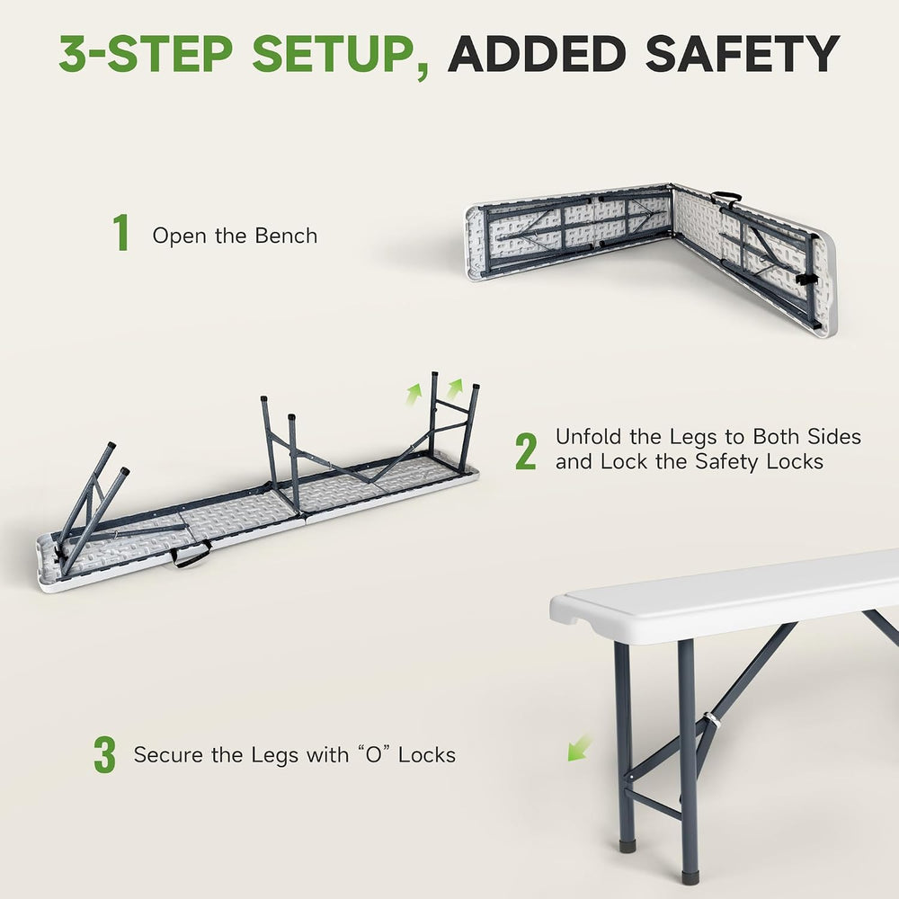 6FT Folding Bench - Heavy Duty 770lbs Capacity, Safety Locking Button & W...