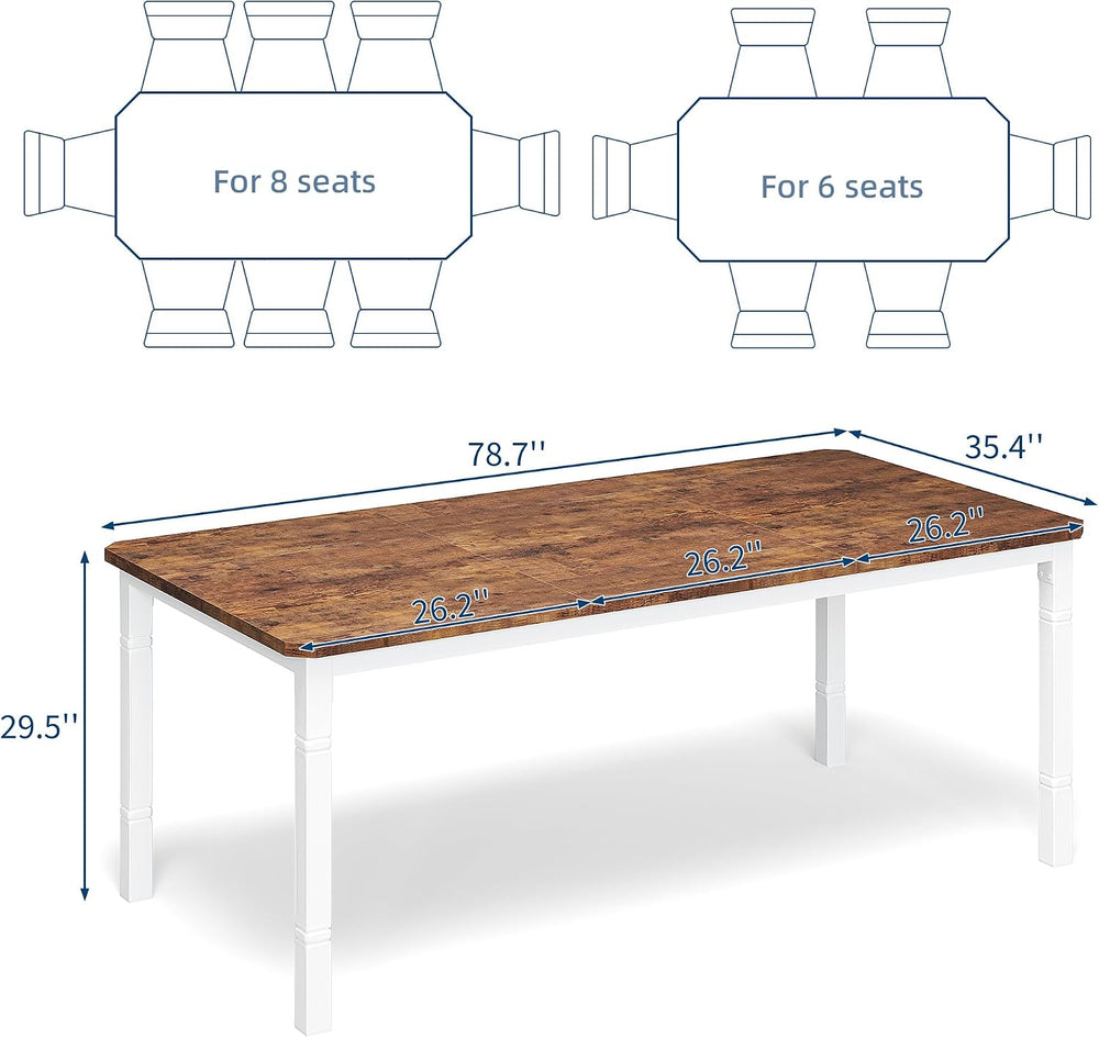 Garvee Large Dining Table for 6-8 People, 79" Wooden Kitchen Table