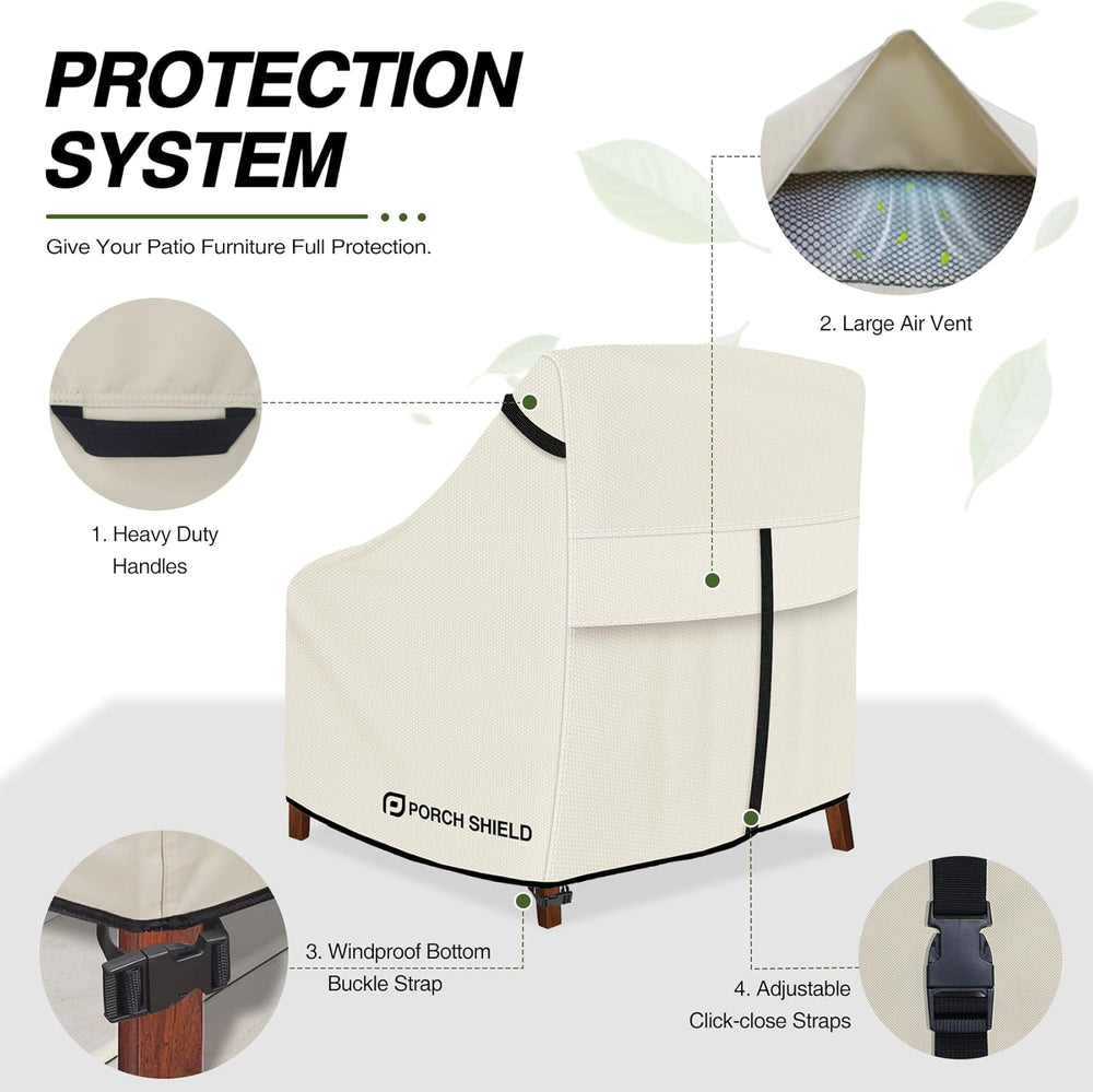 Porch Shield Waterproof Patio Chair Cover 2 Pack 34W x 37D x 36H in, Beige