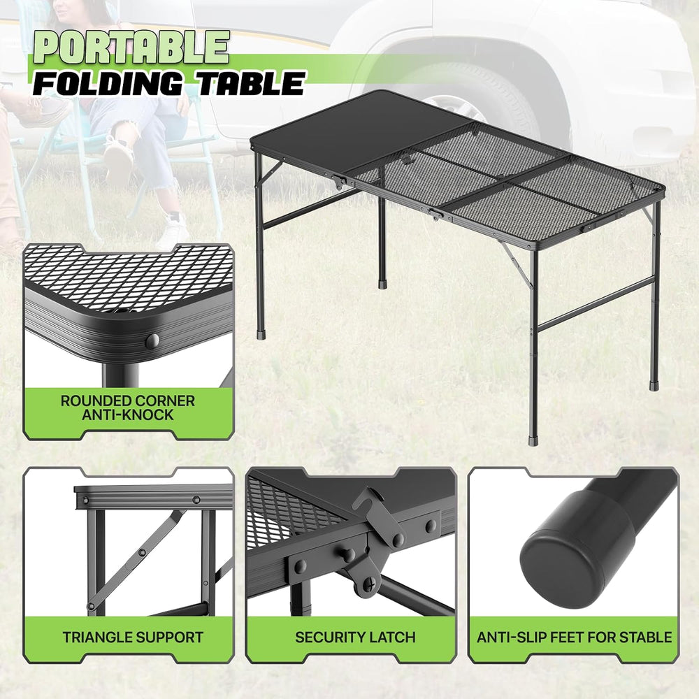 Magshion Portable 4FT Folding Table, Three-fold Grill Picnic Table, Lightweig...