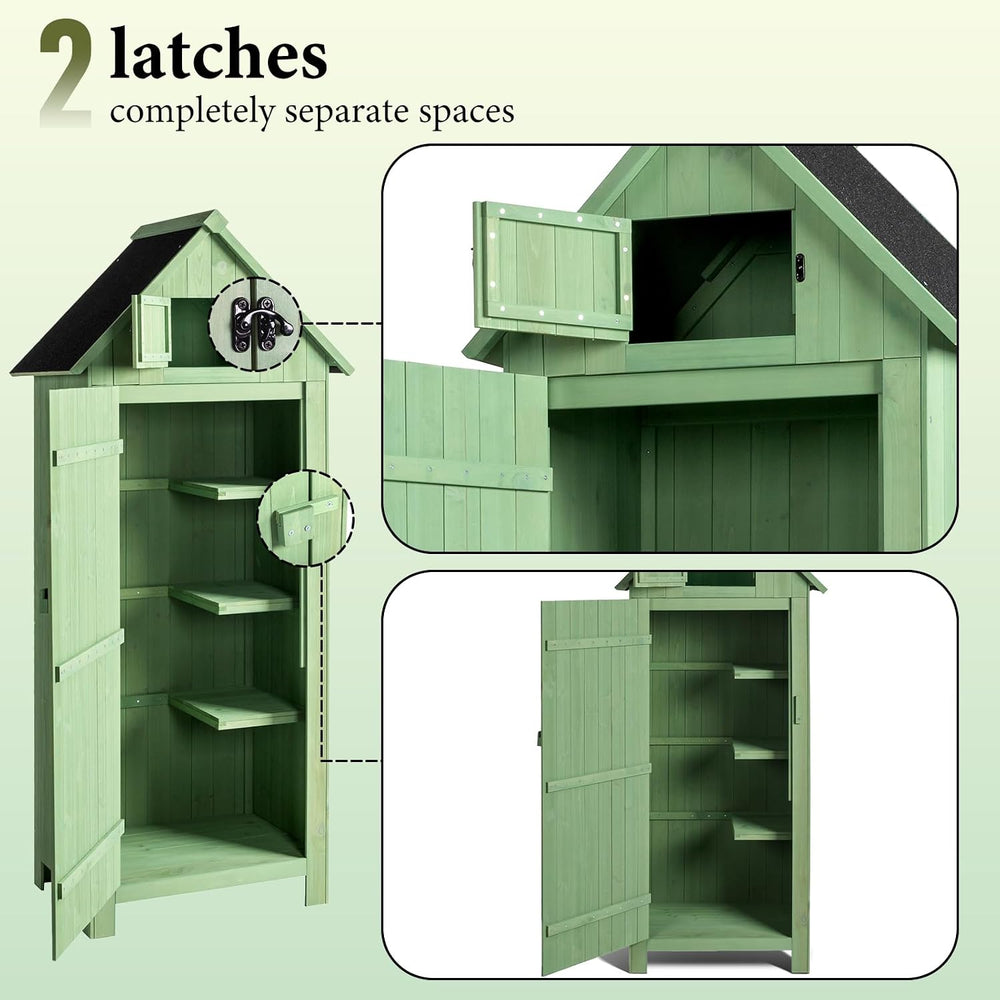 VINGLI Outdoor Wooden Storage Shed, Garden Shed Outside Tool Cabinet with Saf...