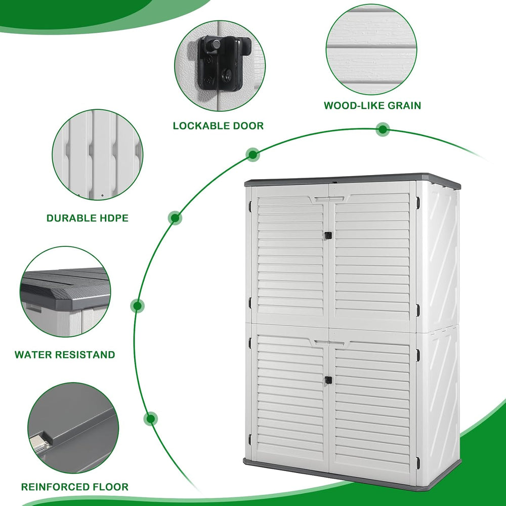 VINGLI Upgraded 59 Cu.ft Plastic Outdoor Storage Cabinet, White